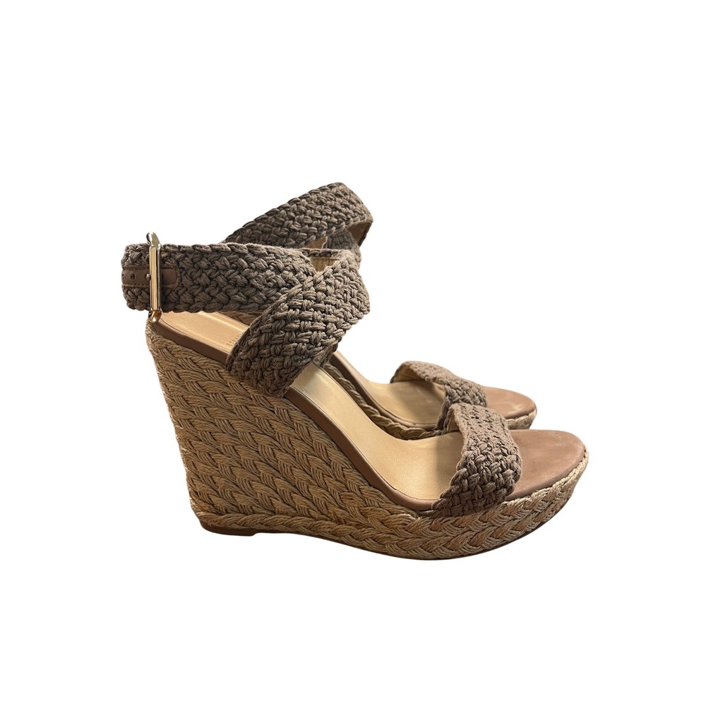 STUART WEITZMAN Alex‎ Crochet Wedge Sandals Sz 10 Tan Espadrille Platform Boho - Picture 10 of 13